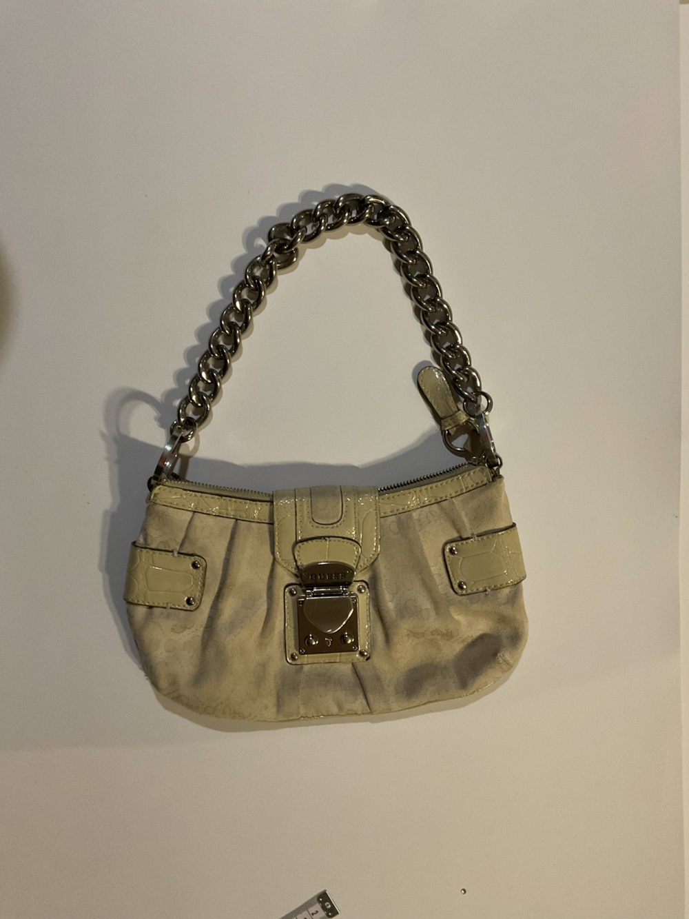 Vintage Y2K GUESS Monogram Chain Baguette Shoulder Bag Faux Croc Zebra Lining